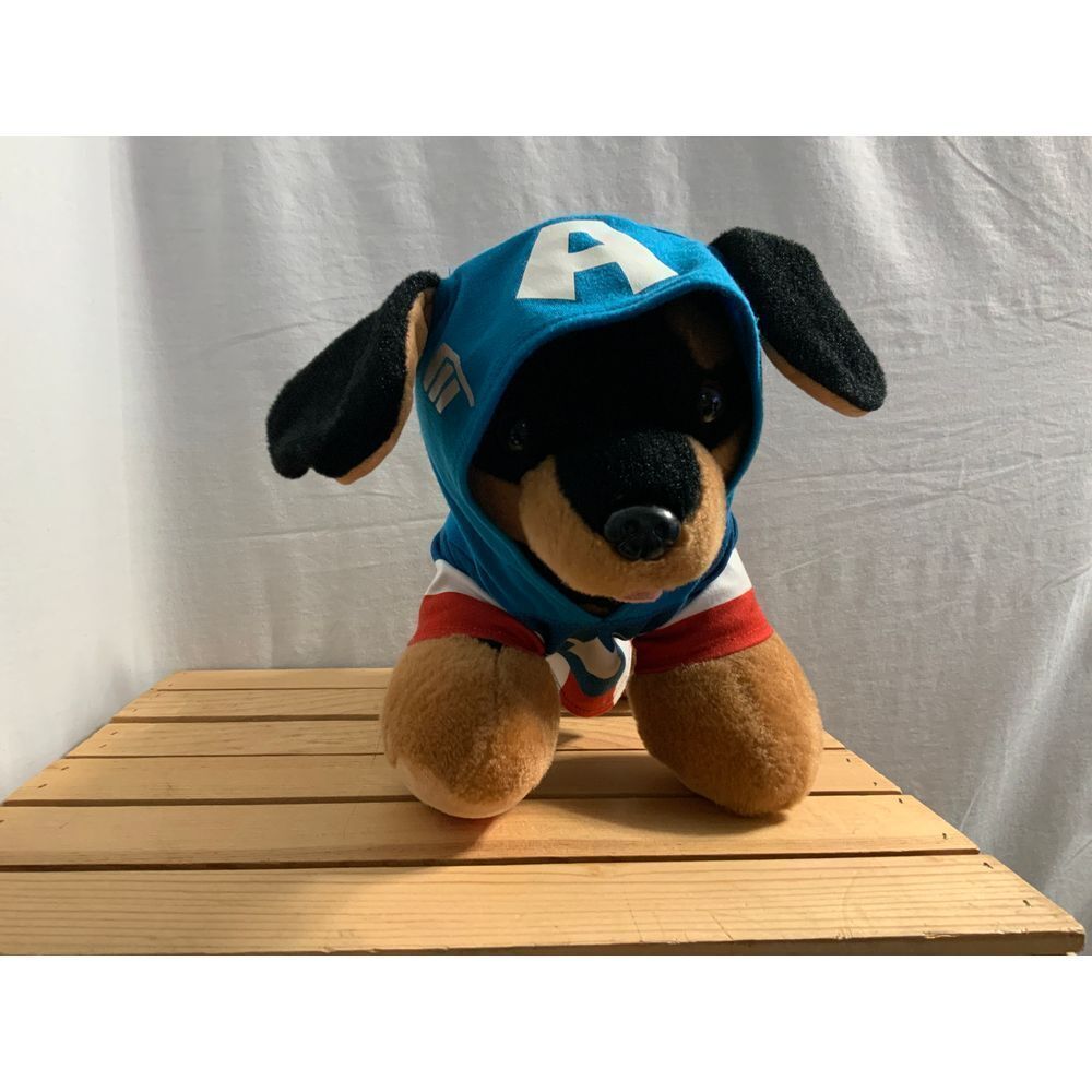 Build A Bear Dachshund 14" with Captain America Hoodie and‎ Bearboxers